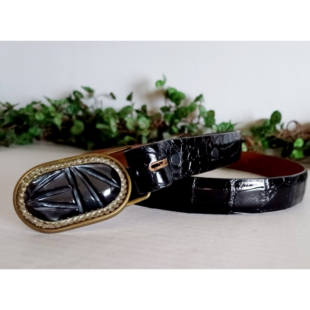 Genuine Alligator Leather Solid Brass Buckle Belt… - image 2